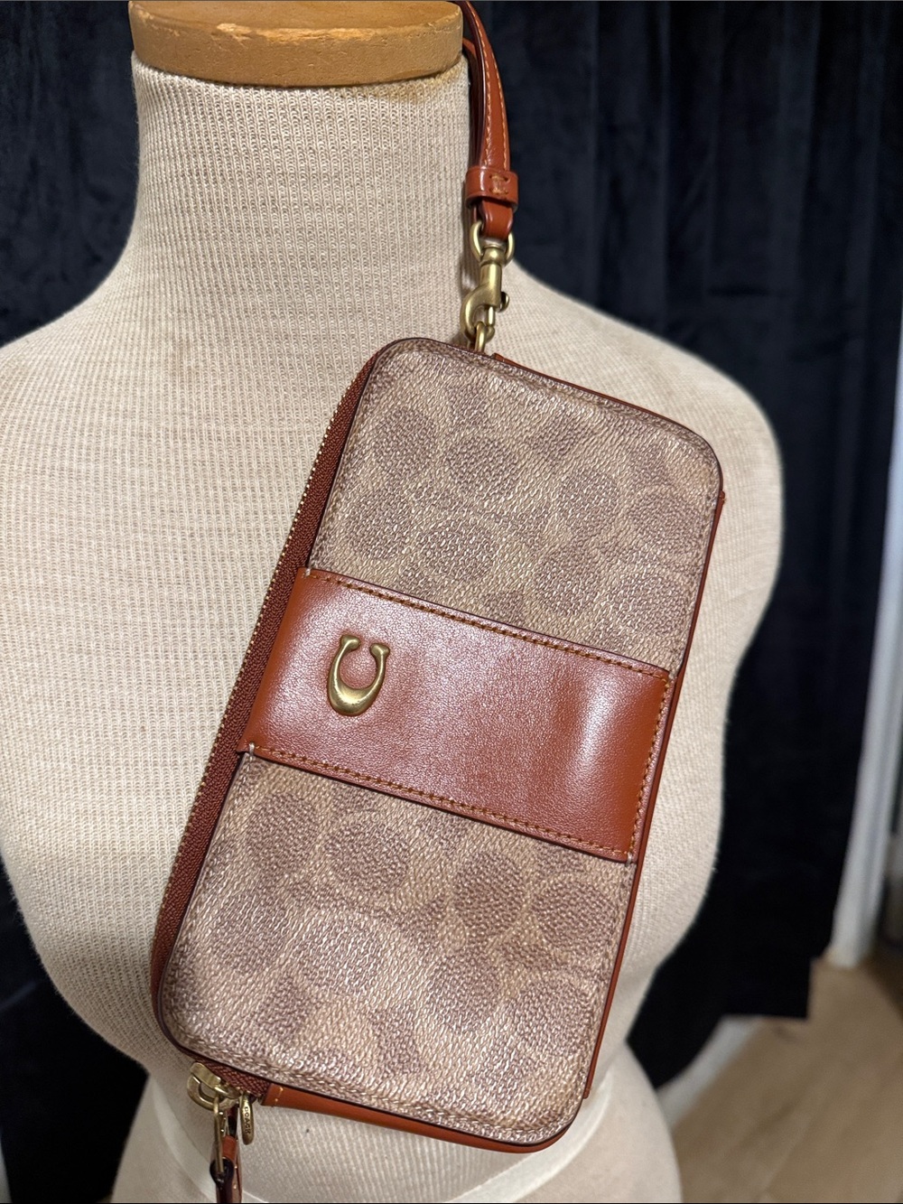 Coach Brown/Tan Signature Canvas Phone Crossbody Pouch